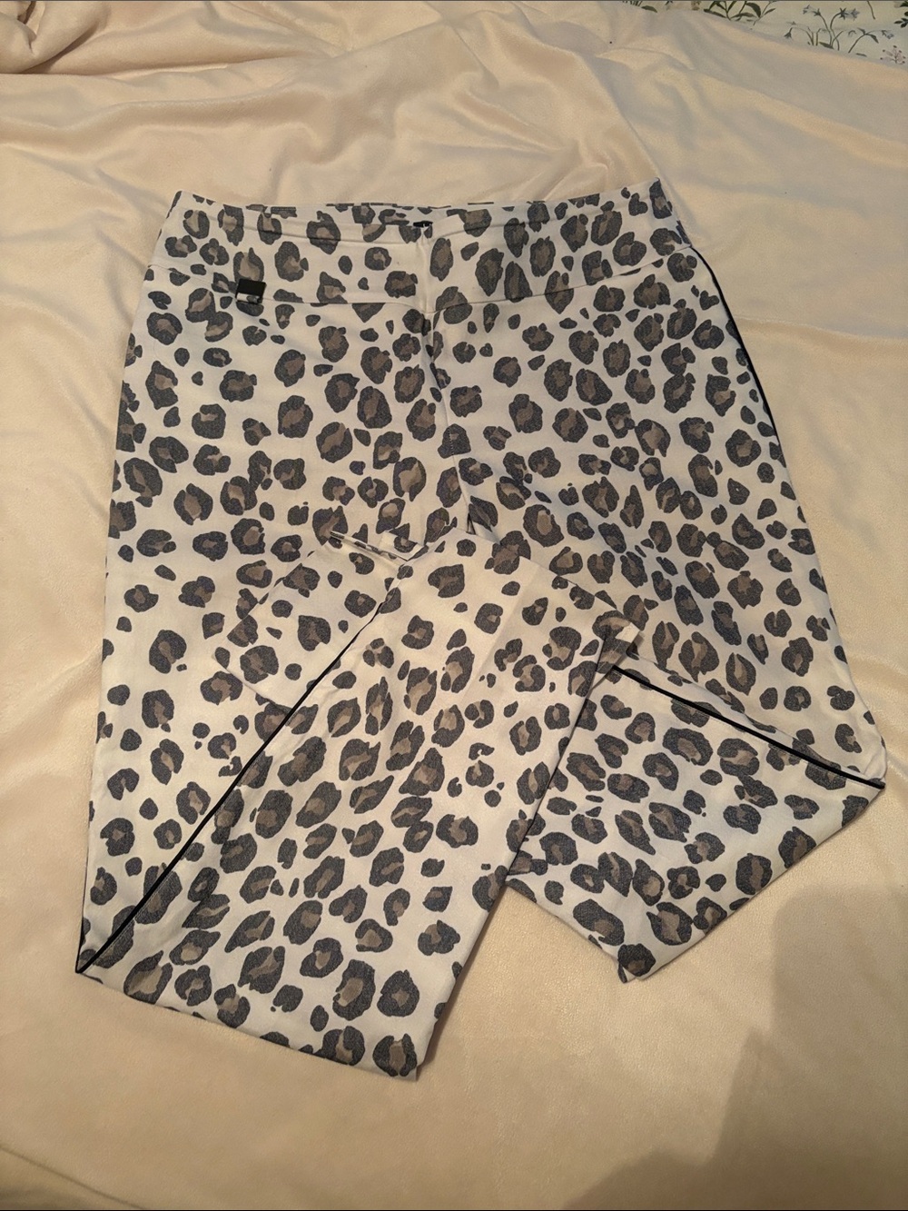 LISETTE Beige and Black Leopard Print Cropped Pants